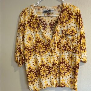 Vintage Women's Floral Top Skirt combo - Yellow and Maroon